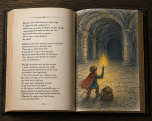 Aufgeschlagene Hardcover-Ausgabe von „Der junge Paladin“ mit Fantasy-Illustrationen und stimmungsvoller Gestaltung.