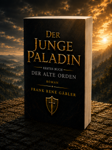 Fantasybuch „Der junge Paladin – Erstes Buch: Der alte Orden“ mit dunklem Hintergrund, goldenem Symbol und geheimnisvoller Fantasy-Atmosphäre.