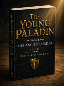 Englische Softcover-Ausgabe von „The Young Paladin – Book 1: The Ancient Order“ mit geheimnisvoller Fantasygestaltung.